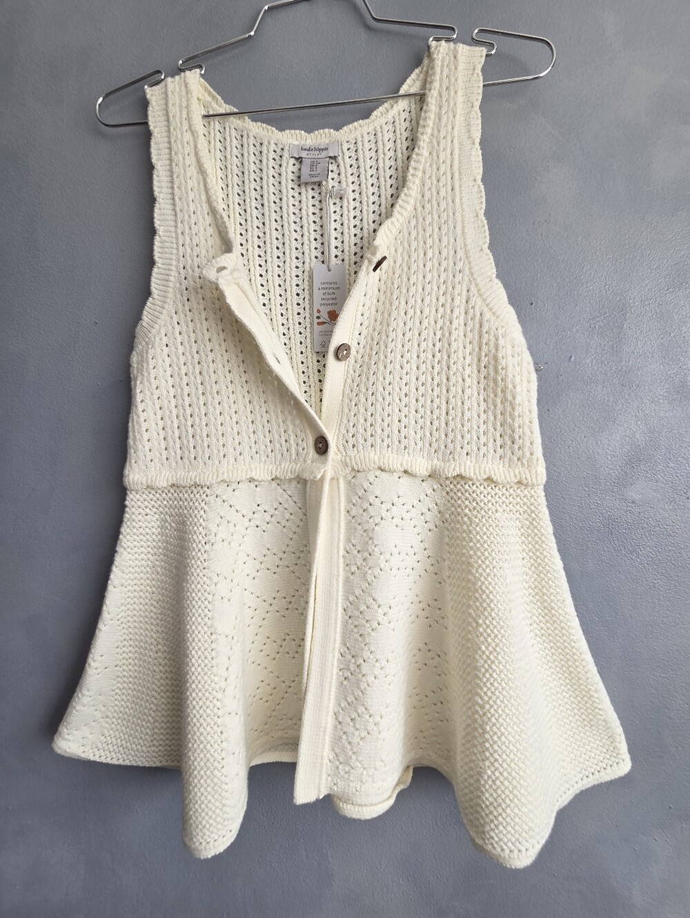 HAUTE HIPPIE KNITTED CREAM BUTTON-DOWN SLEEVELESS TOP US S, NWT